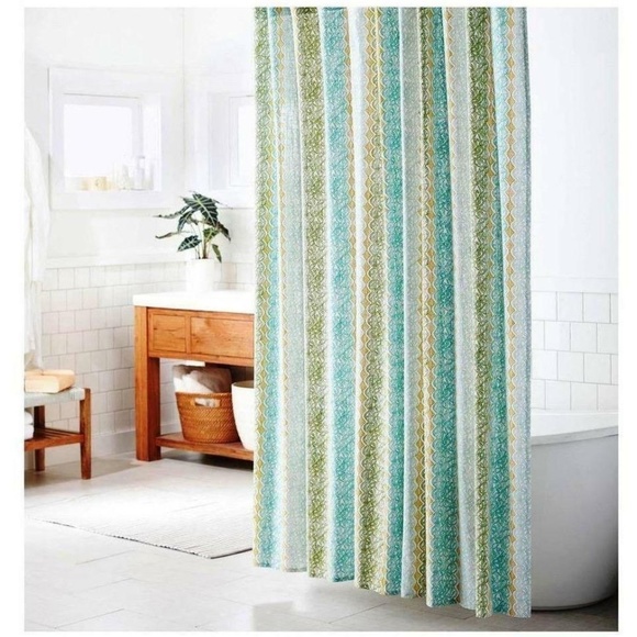 Threshold Target Shower Curtain Blue Aqua Ikat Embroidery 72 X